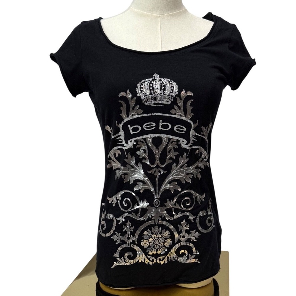 Vintage BEBE Y2K Crown Foil Graphic Tee Made in USA McBling